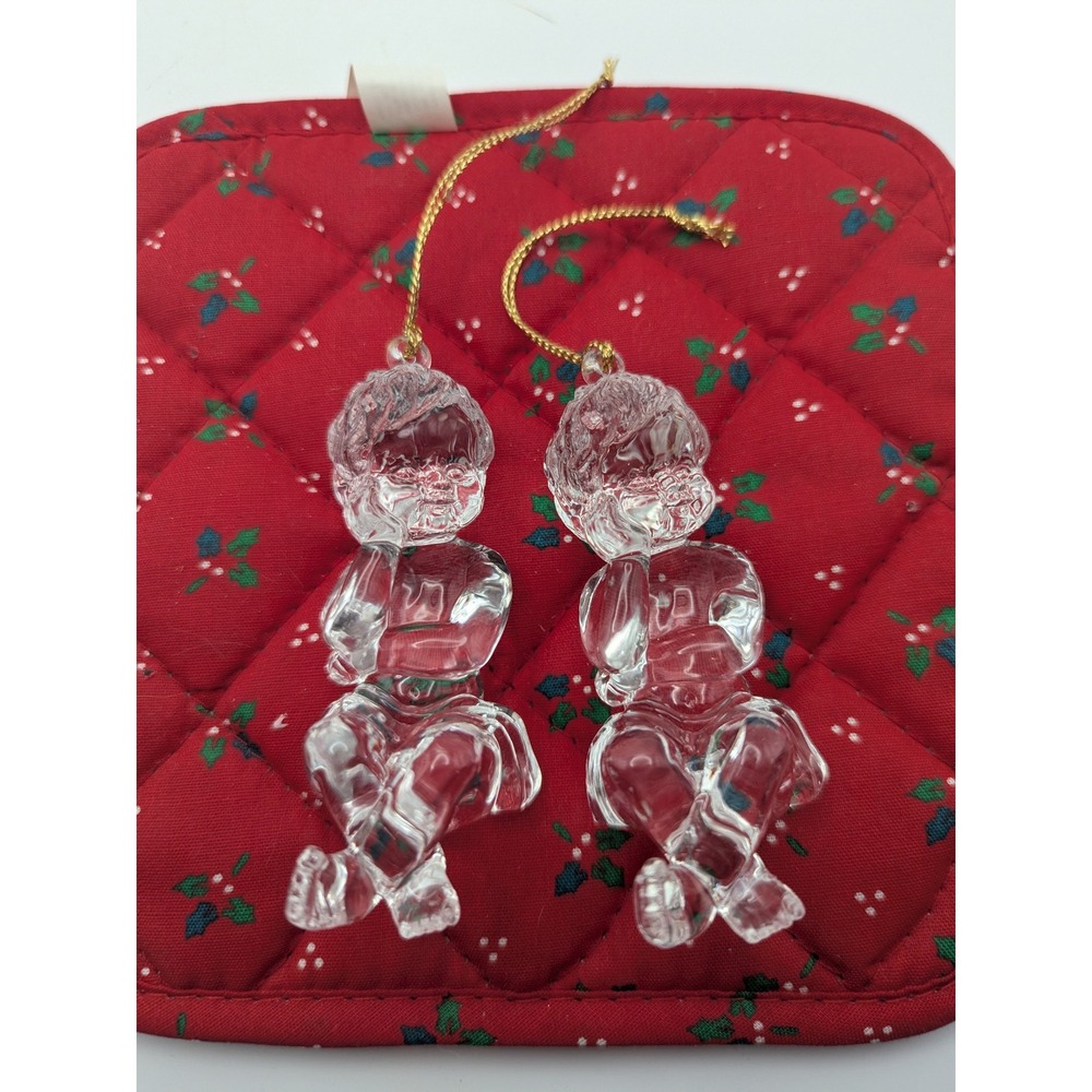 2 Vtg Acrylic Cherub Children Hanging Ornaments Christmas‎ Holiday Decor